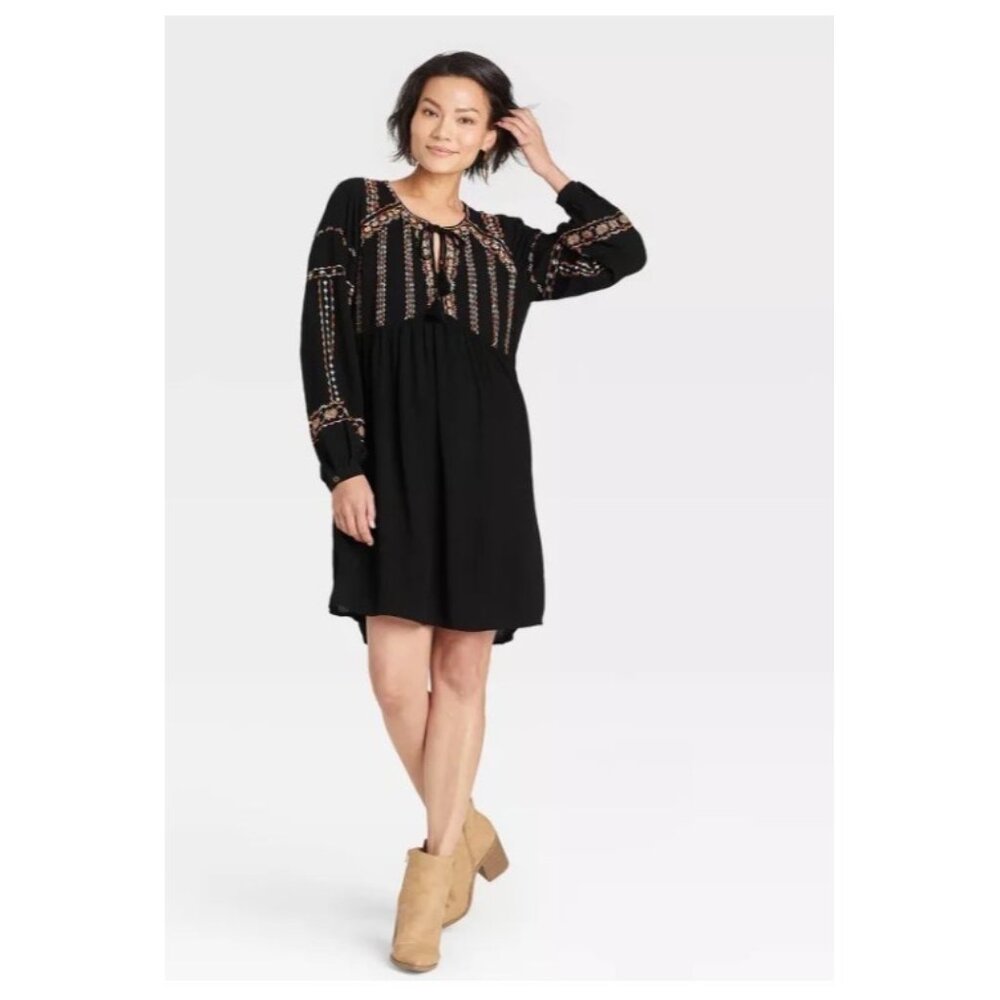 Knox Rose Black Mini Dress with Pink and Beige Details